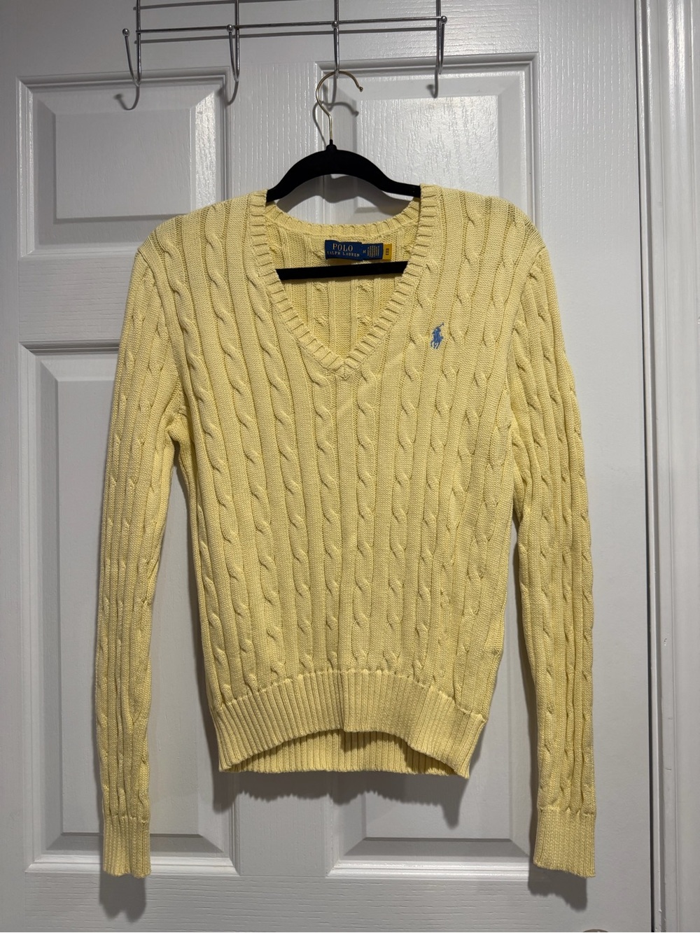 Polo by Ralph Lauren Pale Yellow Cable V-Neck Sweater